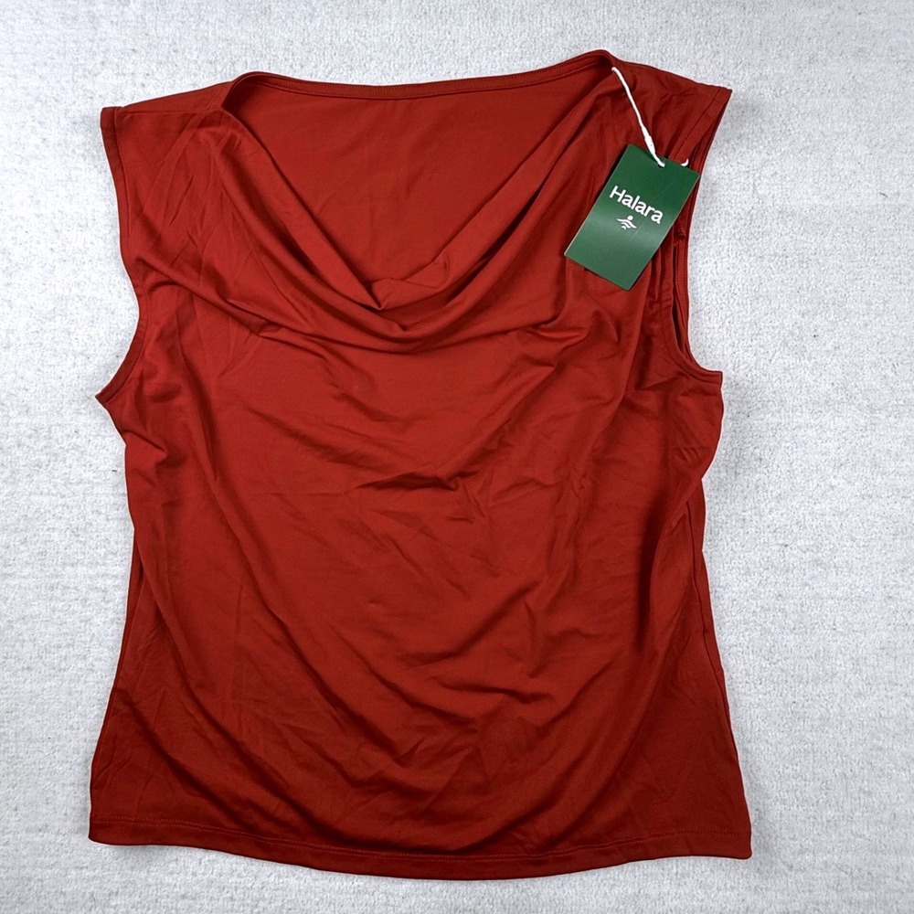 Halara Cowl Neck Sleeveless Top Rust Red Stretch Athleisure Size S NEW